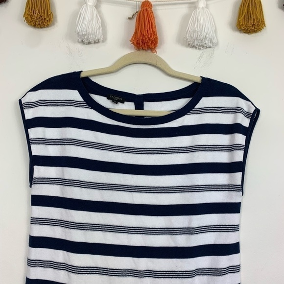 Talbots Navy Blue Metallic Knit Stripe Sleeveless Sweater Size MP - Picture 3 of 8